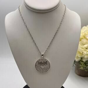 Designer B/E Signed Sterling Silver Round Open Heart Cz Pendant Chain Necklace
